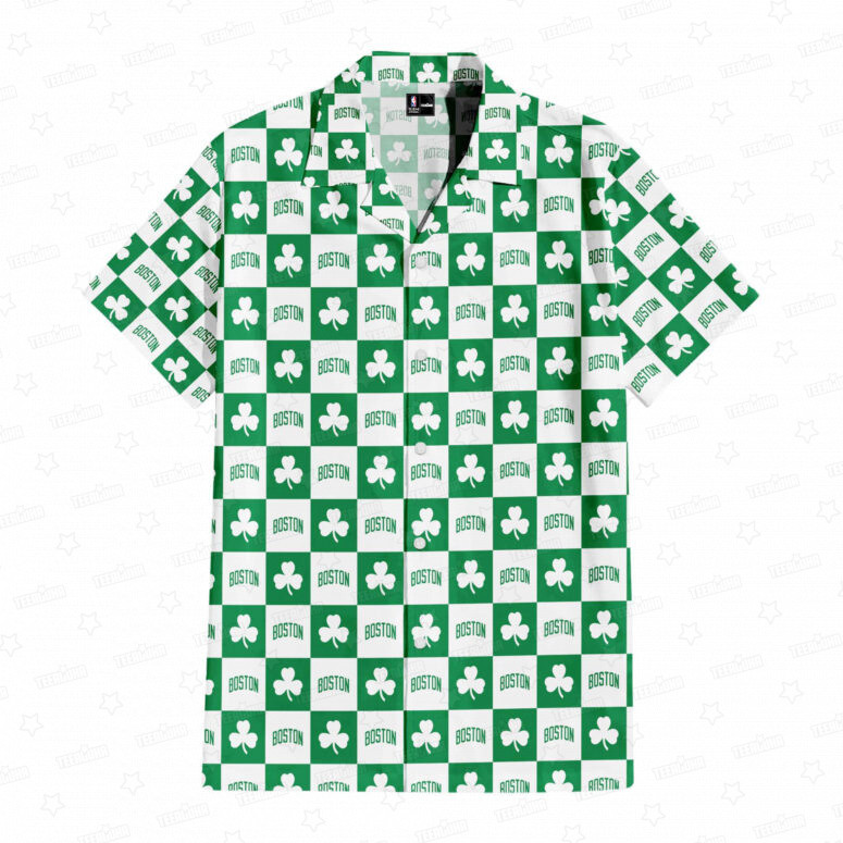 Boston Celtics Clover Checkerboard Hawaiian Shirt
