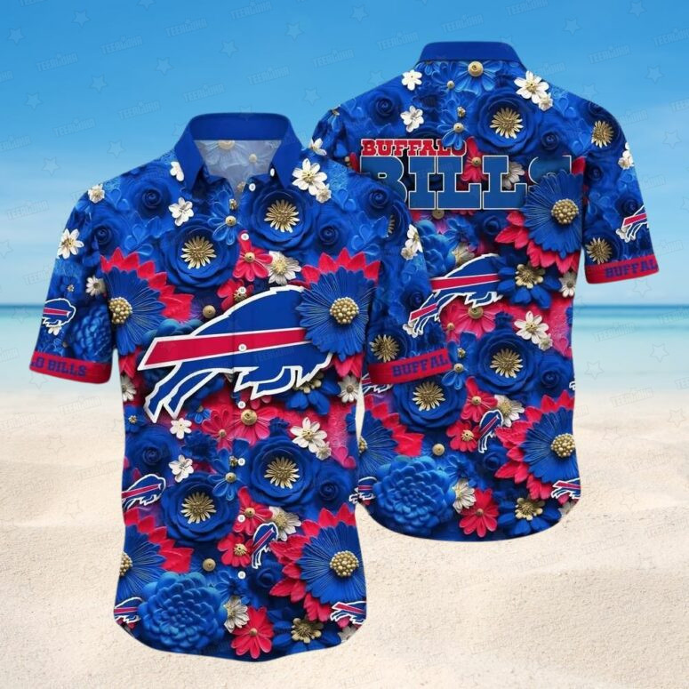 Buffalo Bills Blue and Red Floral Hawaiian Shirt