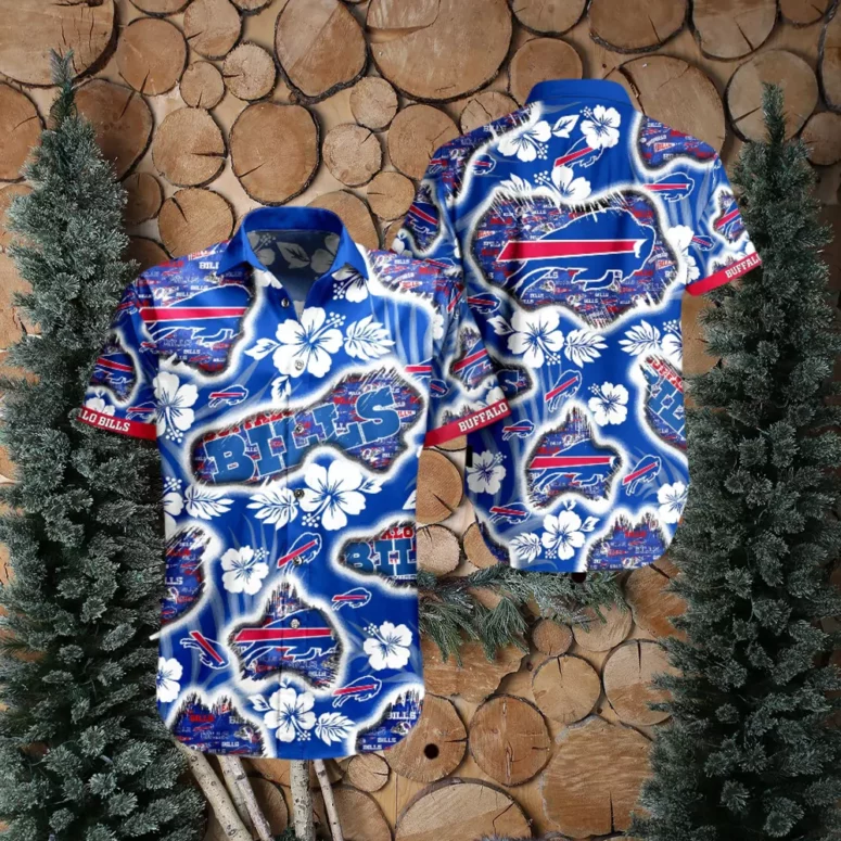 Buffalo Bills Blue and White Hibiscus Hawaiian Shirt