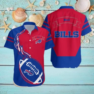 Buffalo Bills Football Flames Red and Blue Hawaiian Shirt