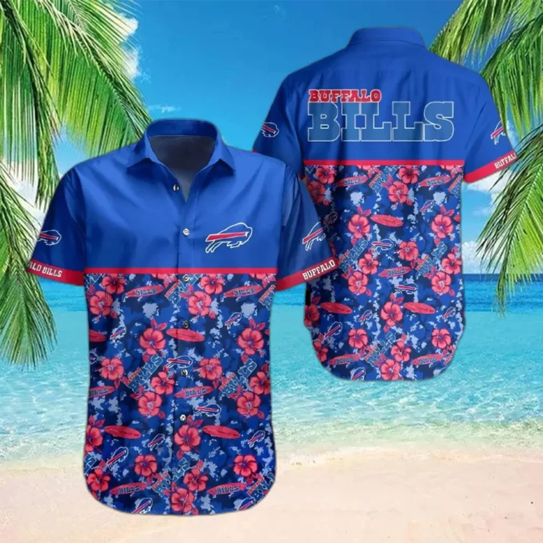 Buffalo Bills Hibiscus Huddle Blue Hawaiian Shirt