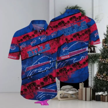 Buffalo Bills Red and Blue Palm Stripe Hawaiian Shirt