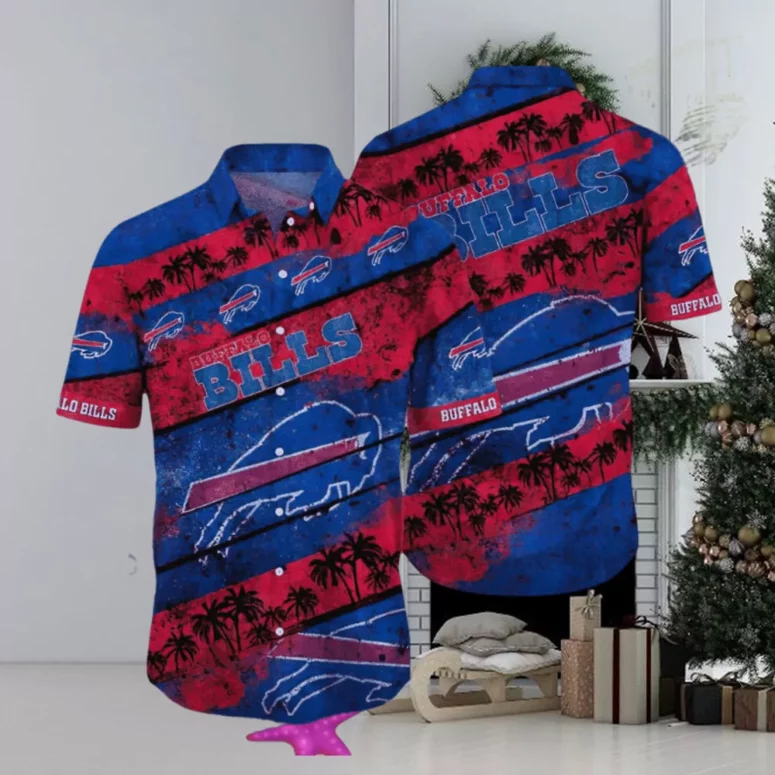 Buffalo Bills Red and Blue Palm Stripe Hawaiian Shirt