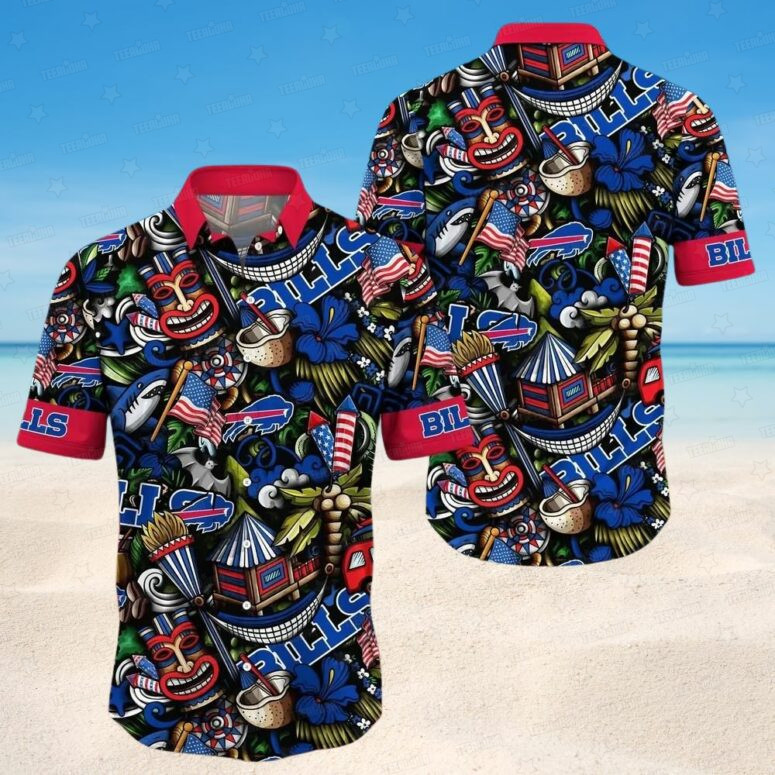 Buffalo Bills Red and Blue Tiki Fest Hawaiian Shirt