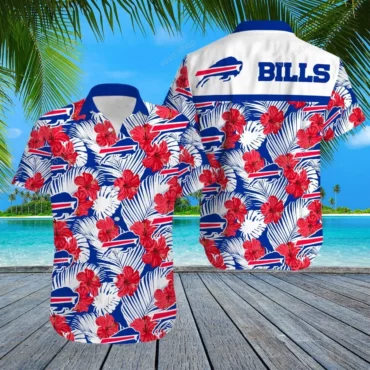 Buffalo Bills Red Hibiscus and Blue Palm Hawaiian Shirt