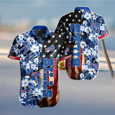 Buffalo Bills Stars and Stripes Floral Black and Blue Hawaiian Shirt