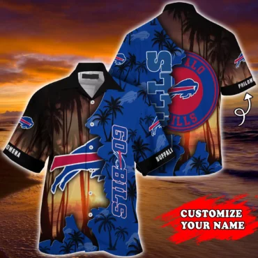 Buffalo Bills Sunset Split Personalized Name Hawaiian Shirt