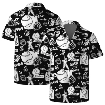 Baltimore Orioles Black & White Baseball Vibes Hawaiian Shirt