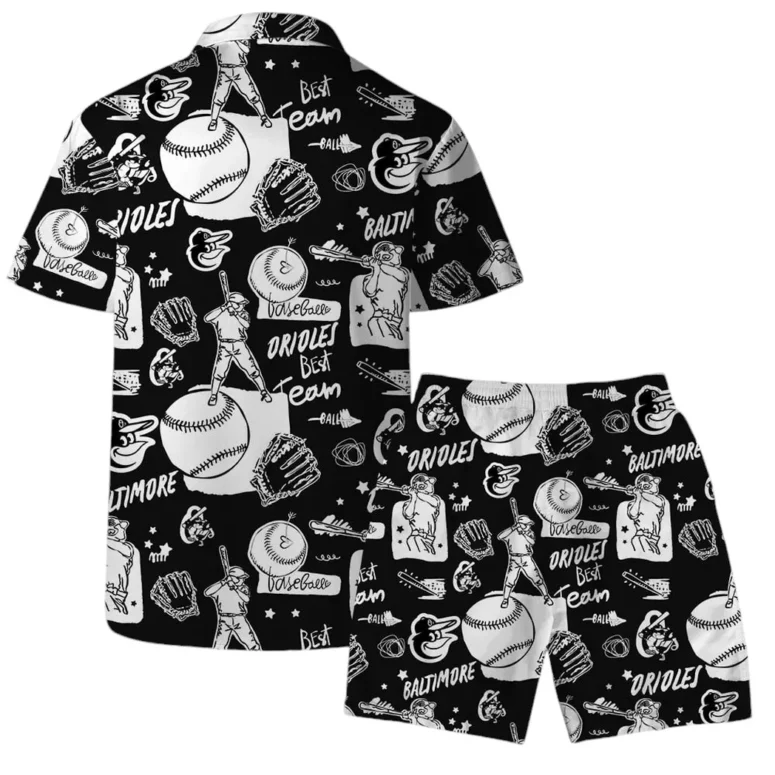 Baltimore Orioles Black & White Baseball Vibes Hawaiian Shirt