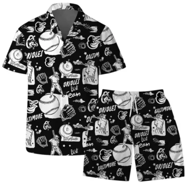 Baltimore Orioles Black & White Baseball Vibes Hawaiian Shirt