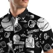 Baltimore Orioles Black White Baseball Vibes Hawaiian Shirt Half Top - TeeAloha