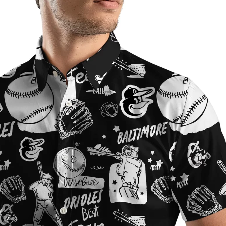 Baltimore Orioles Black & White Baseball Vibes Hawaiian Shirt