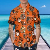 Baltimore Orioles Bold Icons Hawaiian Shirt Mockup Front - TeeAloha