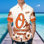 Baltimore Orioles Custom Palm Breeze Hawaiian Shirt Mockup Front Men - TeeAloha