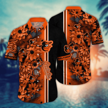 Baltimore Orioles Floral Stripe Hawaiian Shirt