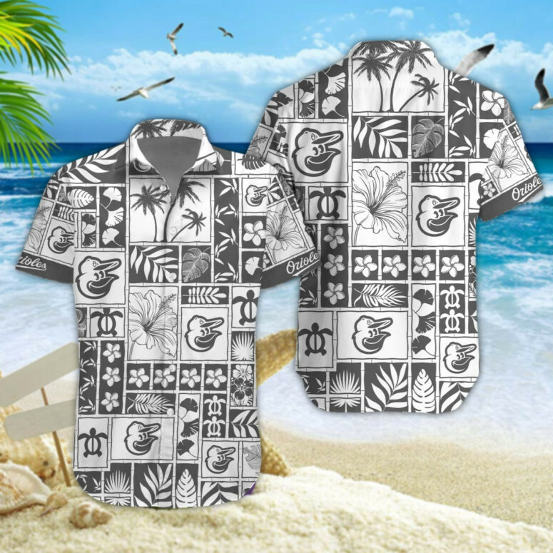 Baltimore Orioles Monochrome Island Hawaiian Shirt