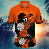 Baltimore Orioles Neon Floral Burst Hawaiian Shirt Front - TeeAloha