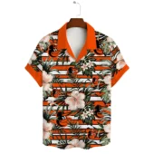 Baltimore Orioles Orange Tropical Bloom Hawaiian Shirt Front - TeeAloha