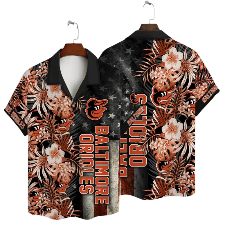 Baltimore Orioles Patriotic Flora Hawaiian Shirt