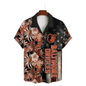 Baltimore Orioles Patriotic Flora Hawaiian Shirt Front - TeeAloha