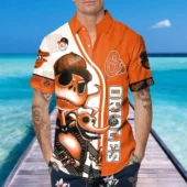 Baltimore Orioles Skull Spirit Hawaiian Shirt Mockup Front Men - TeeAloha