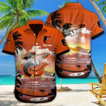 Baltimore Orioles Sunset Waves Custom Hawaiian Shirt