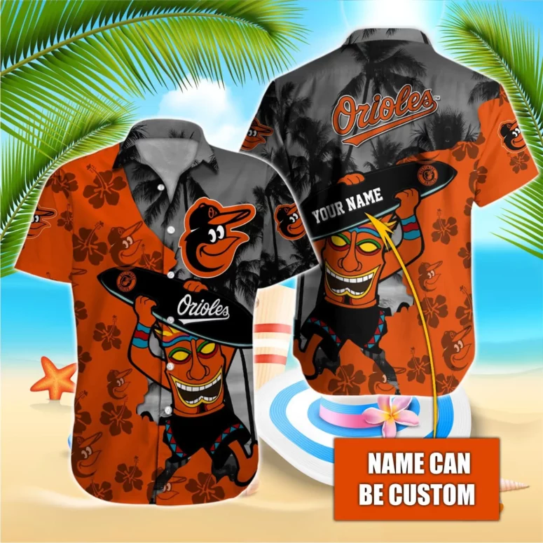 Baltimore Orioles Surfing Tiki Custom Hawaiian Shirt