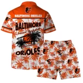 Baltimore Orioles Tropical Palms Hawaiian Shirt Back With Short - TeeAloha