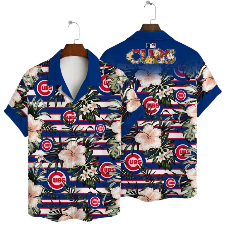 Chicago Cubs Floral Stripe Beach Hawaiian Shirt