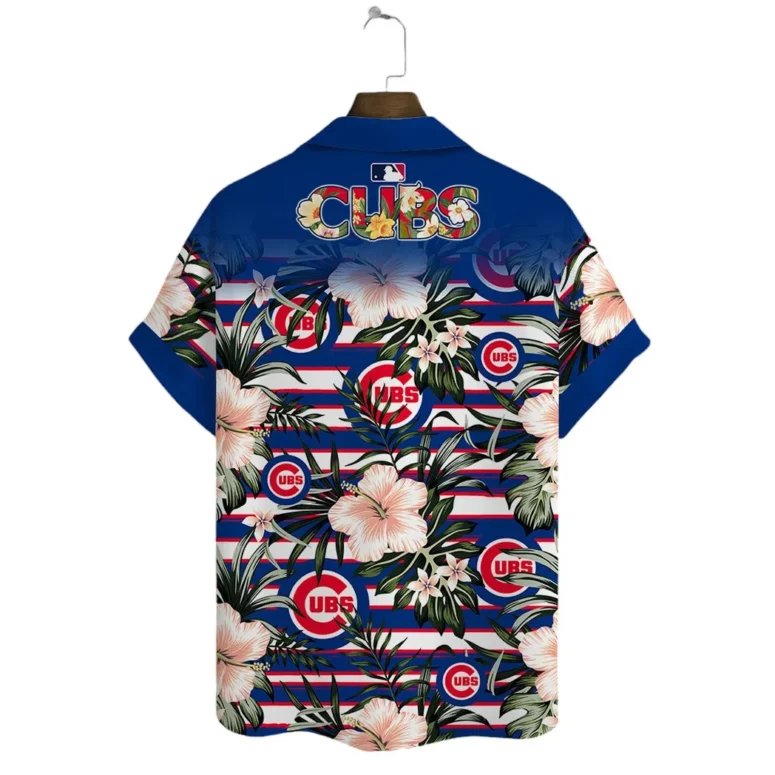 Chicago Cubs Floral Stripe Beach Hawaiian Shirt