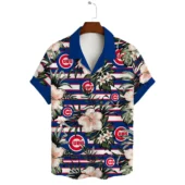 Chicago Cubs Floral Stripe Beach Hawaiian Shirt Front - TeeAloha