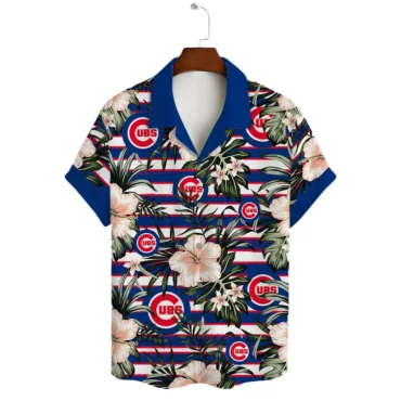 Chicago Cubs Floral Stripe Beach Hawaiian Shirt