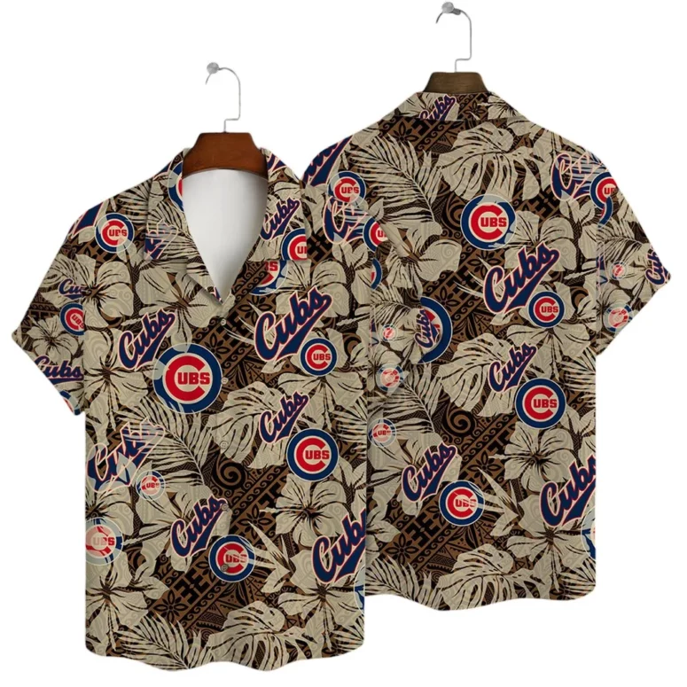 Chicago Cubs Tropical Brown Leaf Hawaiian Shirt