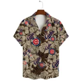 Chicago Cubs Tropical Brown Leaf Hawaiian Shirt Front - TeeAloha