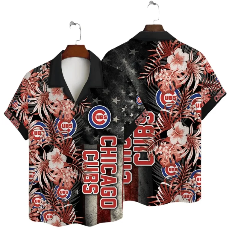 Chicago Cubs Tropical Red Floral Hawaiian Shirt