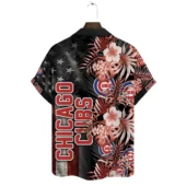 Chicago Cubs Tropical Red Floral Hawaiian Shirt Back - TeeAloha