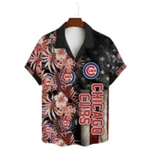 Chicago Cubs Tropical Red Floral Hawaiian Shirt Front - TeeAloha