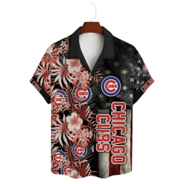 Chicago Cubs Tropical Red Floral Hawaiian Shirt