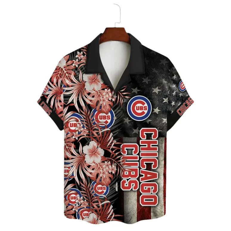 Chicago Cubs Tropical Red Floral Hawaiian Shirt