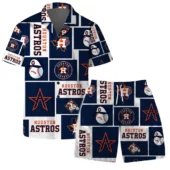 Houston Astros All Star Patchwork Hawaiian Shirt Front With Short - TeeAloha