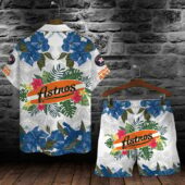 Houston Astros Blue Hibiscus Floral Hawaiian Shirt Back With Short - TeeAloha