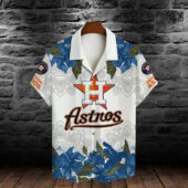 Houston Astros Blue Hibiscus Floral Hawaiian Shirt Front - TeeAloha