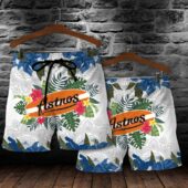 Houston Astros Blue Hibiscus Floral Hawaiian Shorts - TeeAloha