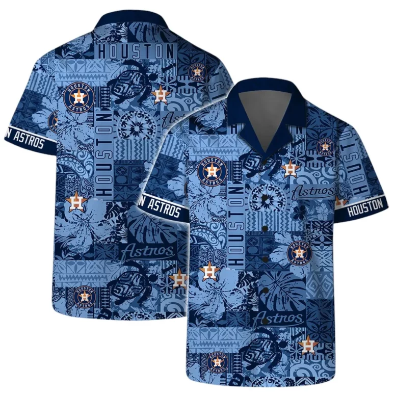 Houston Astros Blue Wave Patch Hawaiian Shirt