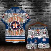 Houston Astros Bold Floral Hawaiian Shirt Back With Short - TeeAloha