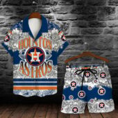 Houston Astros Bold Floral Hawaiian Shirt Front With Short - TeeAloha