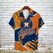 Houston Astros Bold Leaves Hawaiian Shirt Front - TeeAloha