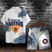 Houston Astros Floral Badge Hawaiian Shirt Back With Short - TeeAloha