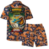 Houston Astros Floral Crest Hawaiian Shirt Back With Short - TeeAloha