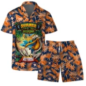 Houston Astros Floral Crest Hawaiian Shirt Front With Short - TeeAloha